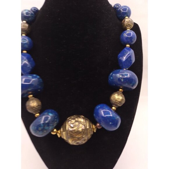 Dotty Smith Vintage Statement 8.5" Necklace Faux Speckled Blue Stones READ - Picture 8 of 16